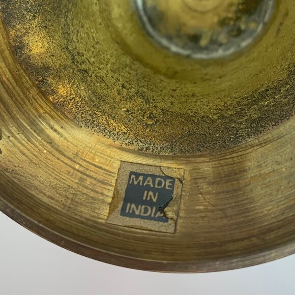 VTG Solid Brass Candle Holders & Decorative Bowl Set Floral Made In India FLAW - Picture 3 of 9